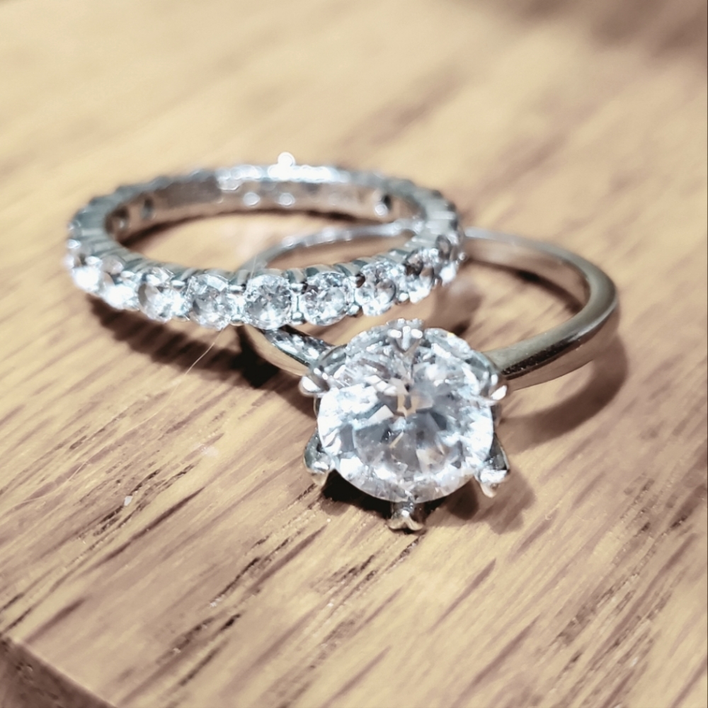 Diamonique Wedding Ring Engagement Set QVC 9